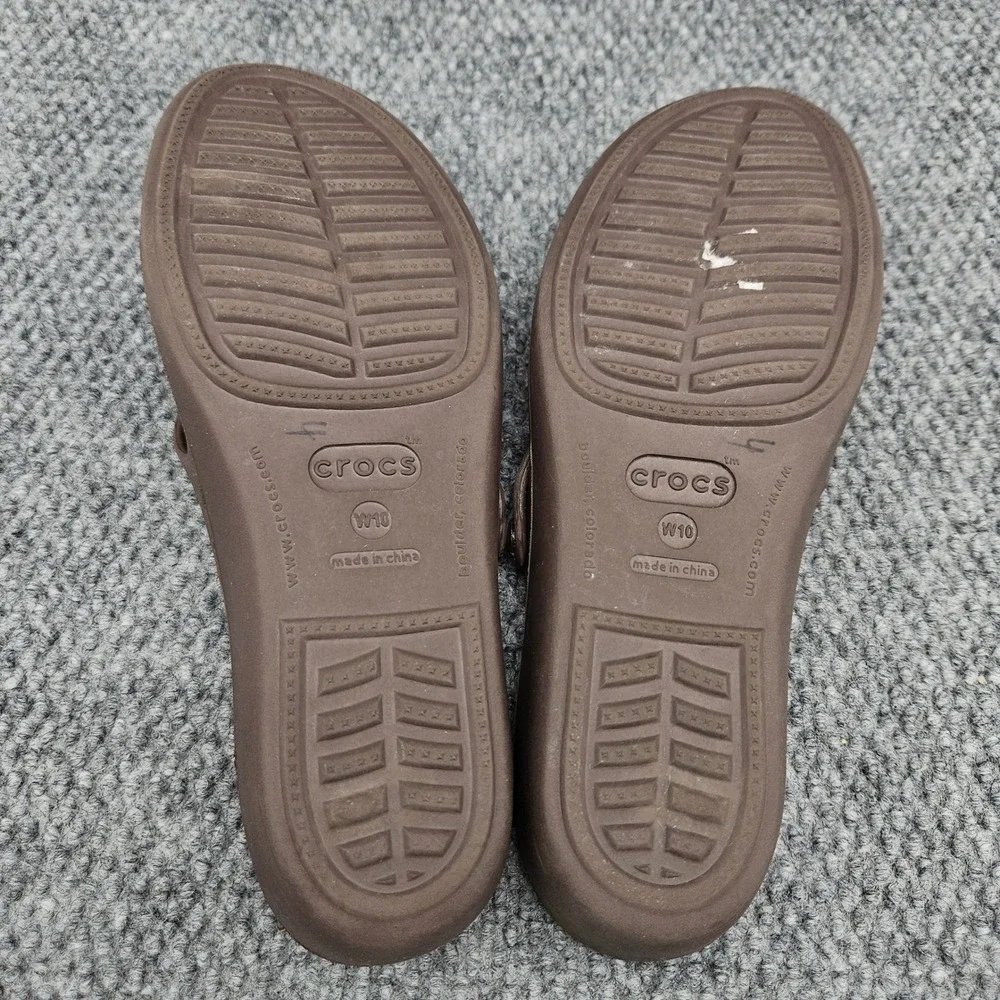 Crocs Patricia (Women's 10) Brown Sandals Wedge Strappy Comfort Slides Beach